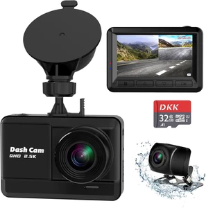 Dash Cam Front and Rear, 2.5K+1080P Dual Dash Camera for Cars with 32GB SD Card, - Picture 1 of 12