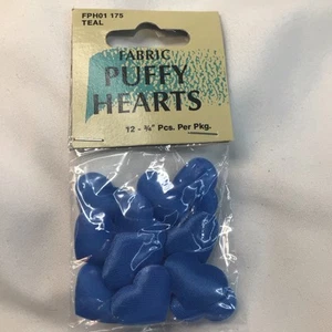Fabric Puffy Hearts 3/4 Inch 12 Pack Teal FPH01 175 - Picture 1 of 3