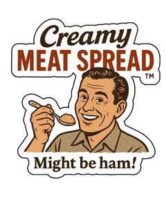 Creamy Meat Spread Mid Century Retro Parody Custom Vinyl Die Cut Sticker 3.5x2.5 - Picture 1 of 1