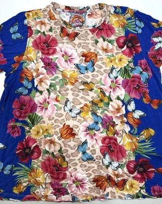 Camiseta favorita floral mariposa leopardo Johnny Was Mayflower XL para mujer Foto 1 de 4