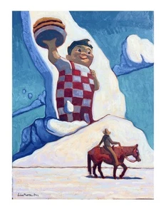 Original Gemälde Western Pop Art Route 66 Big Boy Cowboy signiert 18x24 Surreal - Bild 1 von 5