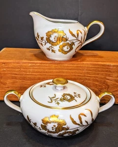 Vintage~Heinrich & Co. Selb Jenny Lind~Golden Glory Creamer & Lidded Sugar Pair - Picture 1 of 17