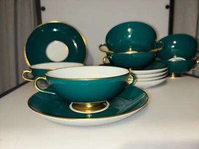 24.01.010 6x Fürstenberg Fürstin Jazz Grün Suppen Tasse UT Gedeck 2-teilig - Bild 1 von 4