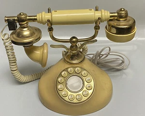 Vintage AGED Yellow French Style Push Button Telephone Phone KOREA Rare - Picture 1 of 9