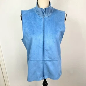 J Jill Faux Suede Ribbed Knit Sweater Vest Womens Full Zip Periwinkle Blue Sz M - Picture 1 of 10