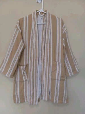 Cárdigan plumero abierto a rayas amarillo blanco de algodón orgánico para mujer EILEEN FISHER 2XS Foto 1 de 4