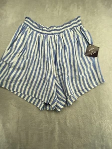 Ava & Viv Pull On Shorts Women's 2X Blue Stripe Linen Blend Elastic Waist NWT - Picture 1 of 9