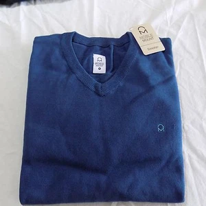 Noble Mount Men's 100% Cotton V-Neck Sweater-Denim blue M - Picture 1 of 5