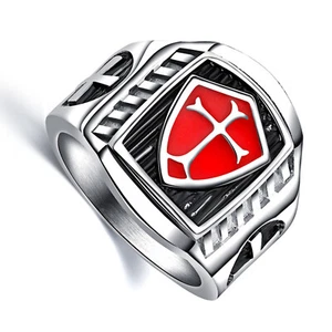 Stainless Steel Knights Templar Cross Ring for Men Promise Wedding Band # 7-12 - Picture 1 of 4