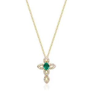 1.40 Ct Emerald & Natural Diamond Prong Pendant 14K Solid Yellow Gold - Picture 1 of 3