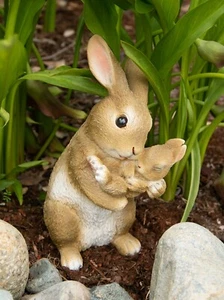 Mother Rabbit Cuddling Baby Bunny Figurine Decor - Picture 1 of 6
