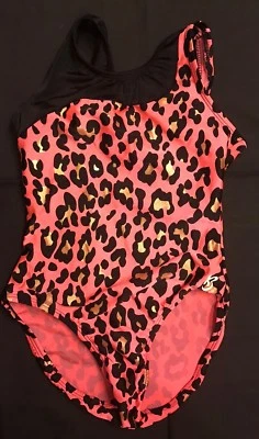 Bee Leotards•Girls Gymnastics Leotard•Dance •Salmon Pink•Leopard Print• Sz XS - Image 1 of 4