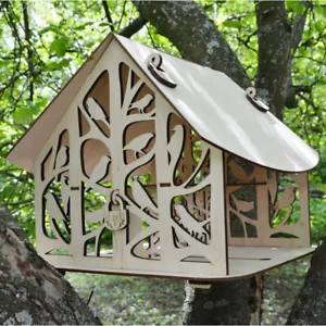 Large 30cm Wild Bird Hanging Feeder, Wooden Native Garden Bird House, Great Gift - Picture 1 of 5
