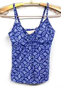 New LANDS END Blue White Geometric Tankini Swim Top Wmn 2 Underwire 409920 - Picture 1 of 3