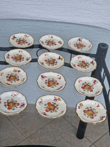 Antike 12 Marmelade Rosetten  Bavaria Rosenthal Kronach Goldrand  Blumen Bukett - Bild 1 von 12