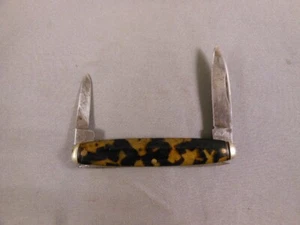 Vtg Elk Premier Germany Faux Tortoise Shell 2 Blade Folding Pocket Pen Knife - Picture 1 of 16