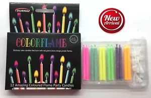 12PCS BIRTHDAY CAKE CANDLES COLOUR FLAME CANDLE WITH HOLDERS BIRTHDAY PARTY - Picture 1 of 4