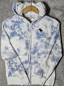 Abercrombie Kids Full Zip Hoodie 11/12 White And Blue Tie Dye Design - Picture 1 of 14