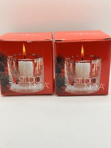 Studio Nova Clear Glass Votive Etched Holiday Bells Candle Holder 3" x3 VTG