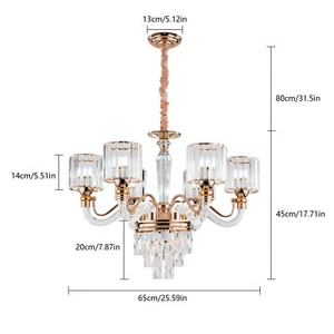 Modern Round Crystal Chandelier 6-Light Pendant Lamp Ceiling Fixture 70x49cm - Picture 1 of 12