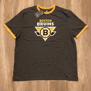 Men’s NHL Hockey Boston Bruins Grey & Yellow Short Sleeve T-Shirt Size L - Picture 1 of 3