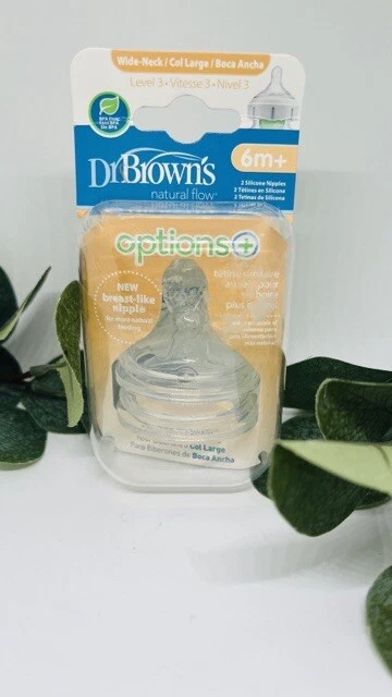 2x Dr. Brown's Nat Flow Wide Neck 2 Ct. Silicone Bottle Nipples 6m Level 3