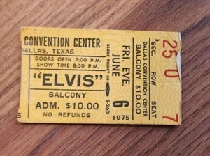 ELVIS PRESLEY 6-6-75 BIGLIETTO CONCERTO STUB Dallas, TX - Foto 1 di 3