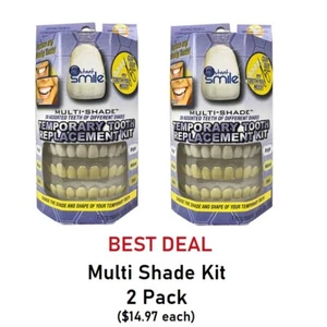 INSTANT SMILE MULTI-SHADE 2PK TEMPORARY REPLACEMENT TEETH KIT 3 SHADES 30 TEETH - Picture 1 of 3