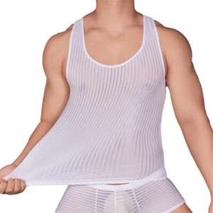 Men Striped Home Lounge Slim Vests T-Shirts Bodybuilding Sports Muscle Tank Tops - Picture 1 of 19
