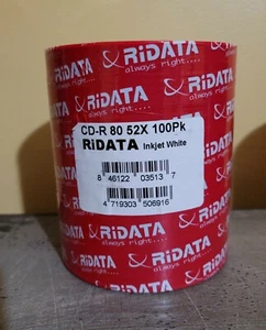 100-Pak RITEK/RIDATA =WHITE INKJET HUB PRINTABLE= 52X 80-Min CD-R's - Picture 1 of 4