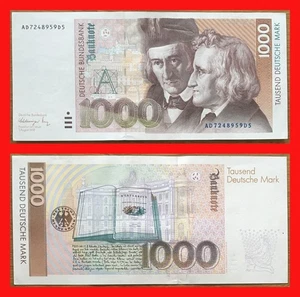 💥 1000 Deutsche Mark 💎DM Schein Bundesbank vom 1.August 1991 💎 AD7248959D5 💥 - Bild 1 von 3