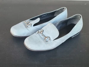 GUCCI Horse Bit Light Blue Leather Suede Loafers Shoes Women’s 8.5 US 38.5 EU - Picture 1 of 9
