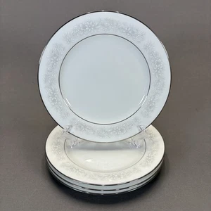 Noritake Cumberland Salad Plate 8 1/4" Set of 4 White Flowers Platinum Trim - Picture 1 of 9