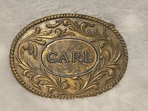  Vintage 1977 The Kinney Co "CARL" Heavy Duty Oval Metal Belt Buckle - Picture 1 of 3