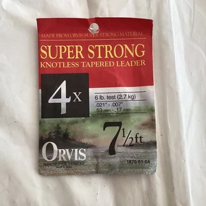 ORVIS SUPER STRONG KNOTLES TAPERED LEADER 4X 6LB TEST 7.5 FT .007-NEW - Foto 1 di 2