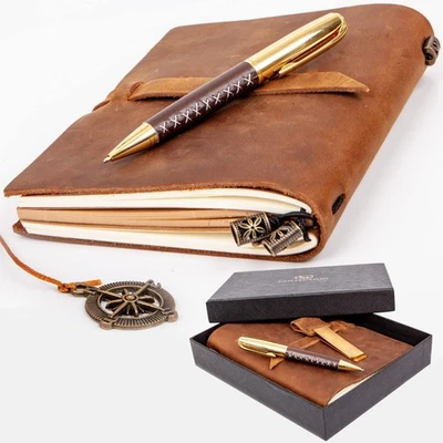 Premium Leatherbound Writing Journal Set: Real Authentic Antique Style & Hand... - Image 1 of 4