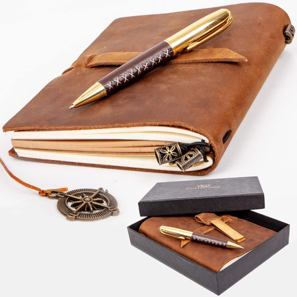 Premium Leatherbound Writing Journal Set: Real Authentic Antique Style & Hand... - Image 1 of 4