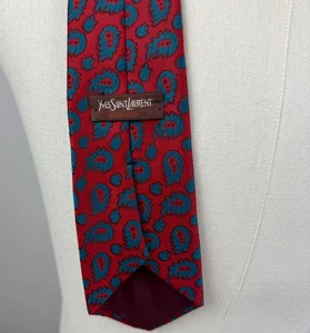 Yves Saint Laurent YSL Red Tear Drop VINTAGE Mens Neck Tie - Picture 1 of 4