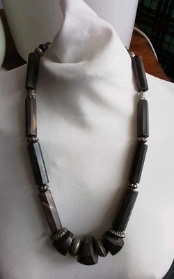 Vintage Halsschmuck Kette Silber & Hornperlen Silber Indien Münze 1991/Paise 89g - Bild 1 von 4