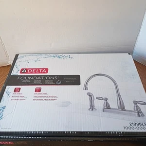 Delta Foundations 2-Handle Standard Kitchen Faucet w/ Side Sprayer Stainless - Picture 1 of 8