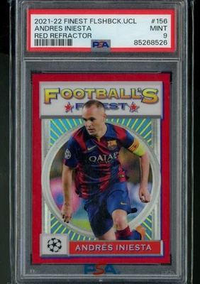 2021-22 Topps Finest Flashback UCL #156 ANDRES INIESTA Red Refractor /5  PSA 9 - Image 1 of 4