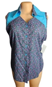 Camisa vaquera rodeo vintage nueva con etiquetas Latigo Western para mujer L sin mangas estampado geográfico - Imagen 1 de 13