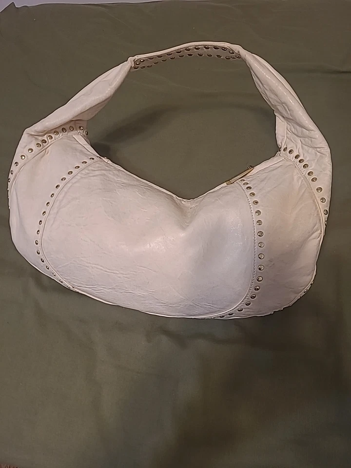 AUTHENTIC KOOBA Cream LEATHER MEDIUM  GOLD BRASS STUDS SHOULDER BAG PURSE - Image 1 of 4