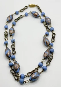 Vintage Blue Venetian Murano Aventurine Copper 34” Necklace - Picture 1 of 6