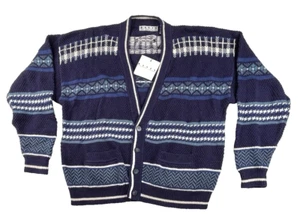 Vintage Basix Cardigan Sweater Mens XL Blue Grandpa Core Sweater Pockets NEW - Picture 1 of 9