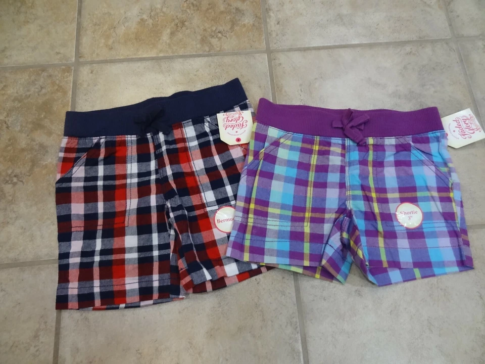 Pantalones cortos a cuadros de verano para niñas pequeñas talla 4-5 de Faded Glory *NUEVO CON ETIQUETAS* (2 pares) Foto 1 de 1