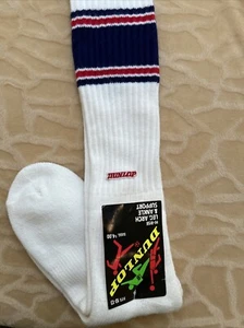 Vtg DUNLOP Blue Red White Stripe Tube HEAVY CUSHION Socks 24" Length-75% Orlon - Picture 1 of 7