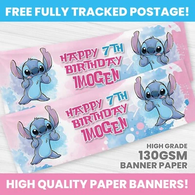HAPPY HIPPO PARTY SUPPLIES STITCH BIRTHDAY BANNER PERSONALISED ANY NAME PHOTO PARTY BANNERS GIRL BOY