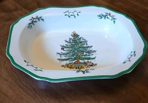 Plato vegetal árbol de Navidad Spode vintage verde festoneado borde Inglaterra  - Imagen 1 de 8