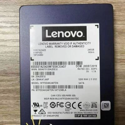 240GB SSD Micron 5200max SATA 3 MTFDDAK240TDN 5DWDP 2.2PB 6G/s 2.5 in - Image 1 of 2